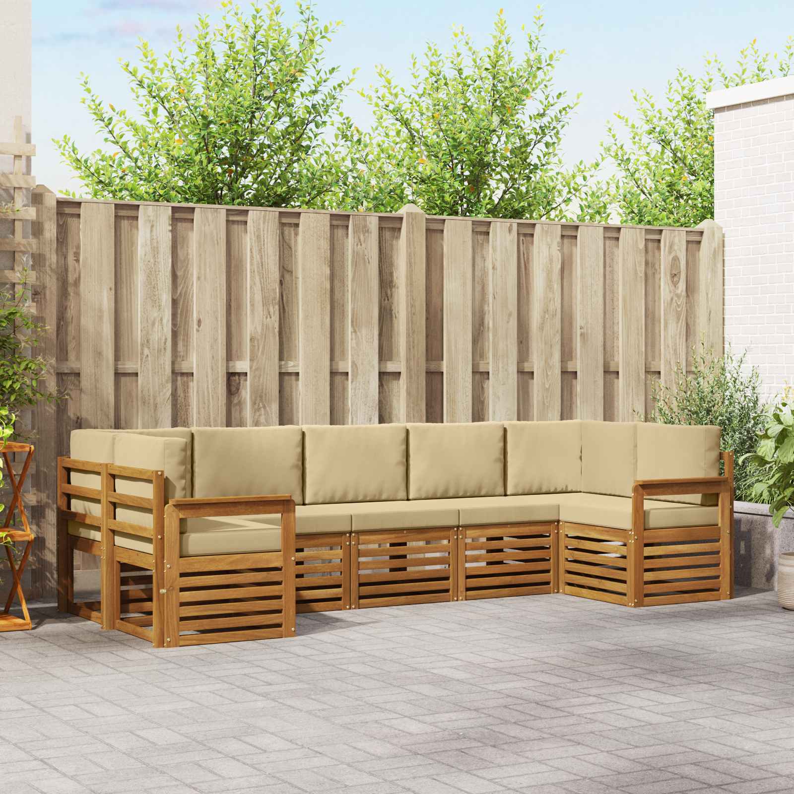 Outdoor-Sofagarnitur 7 stk. Natur und Beige
