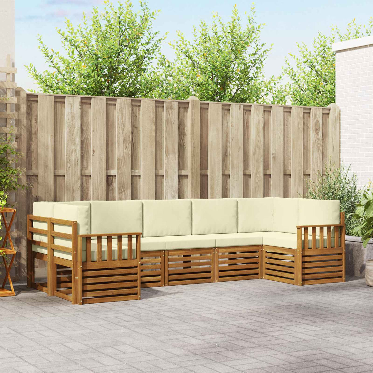 Outdoor-Sofagarnitur 7 stk. Natur und Creme