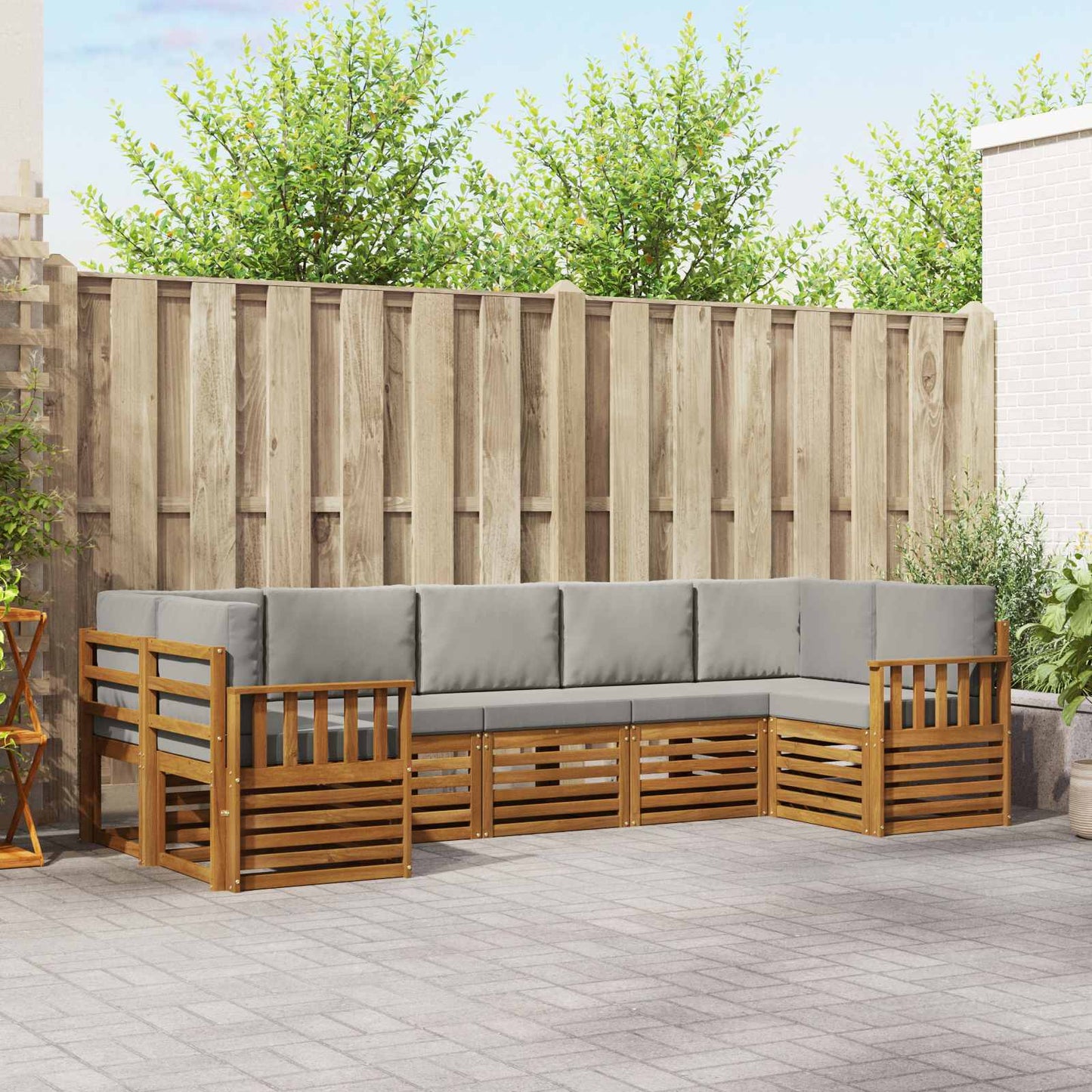 Ecksofa Set mit Kissen 7 pcs Natürlich und Hellgrau