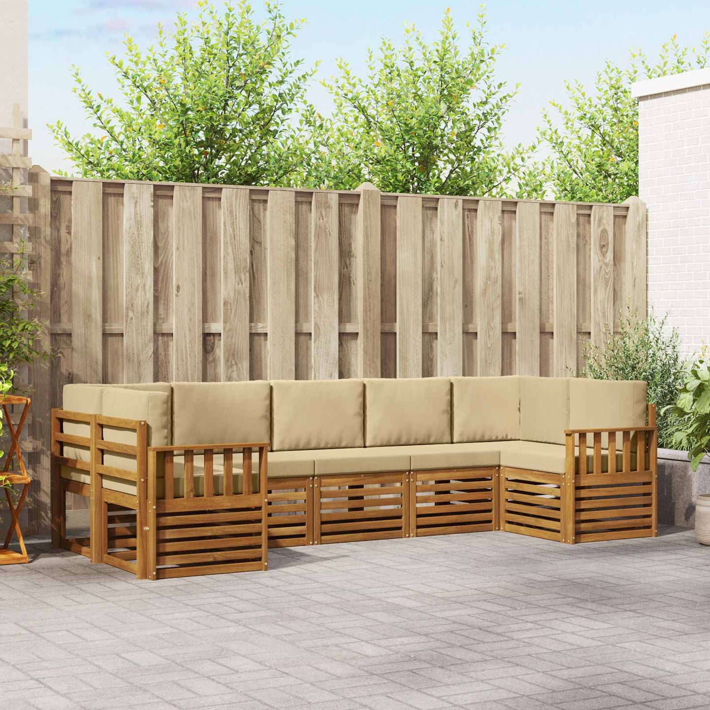 Outdoor-Sofagarnitur 7 stk. Natur und Beige