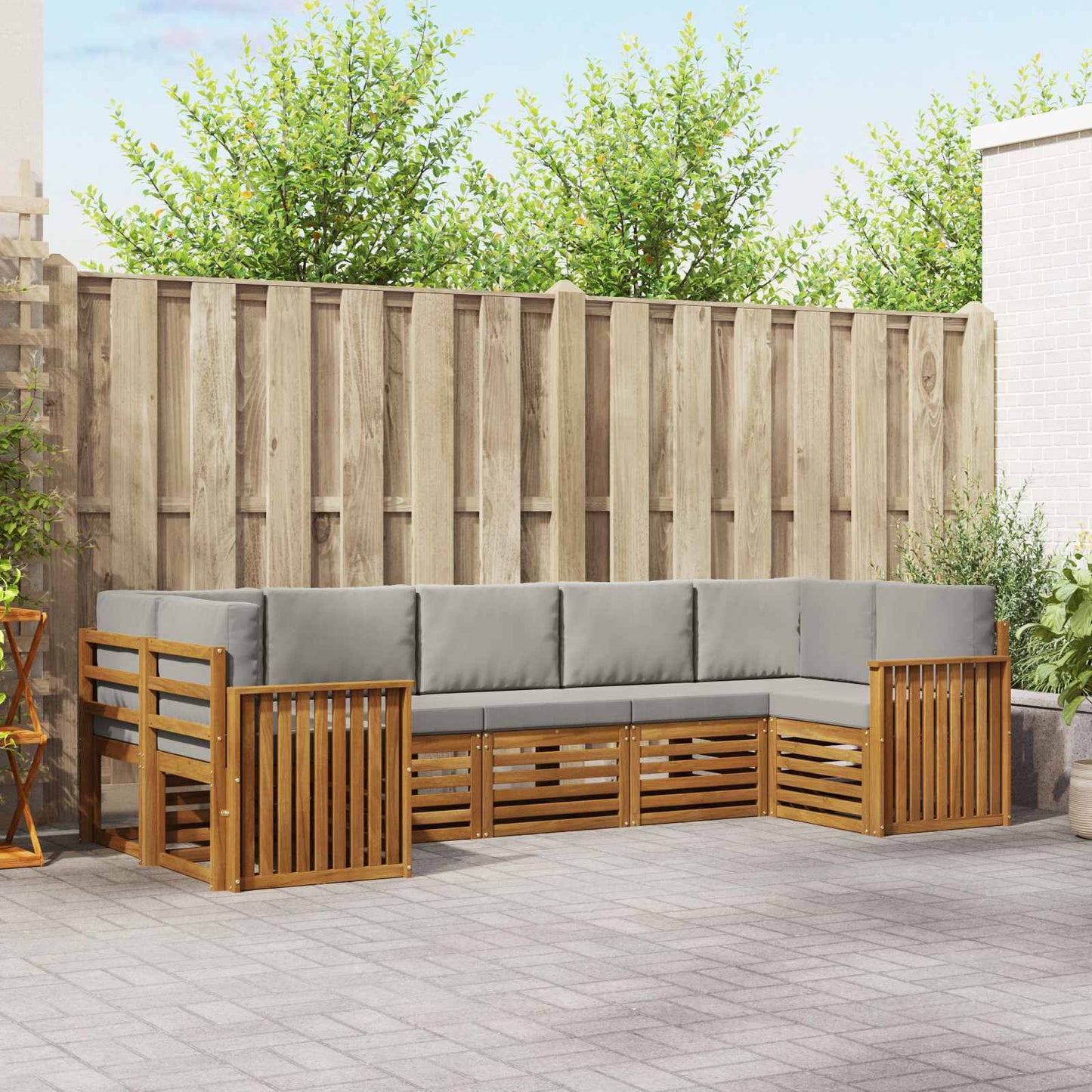 Ecksofa Set mit Kissen 7 pcs Natürlich und Hellgrau
