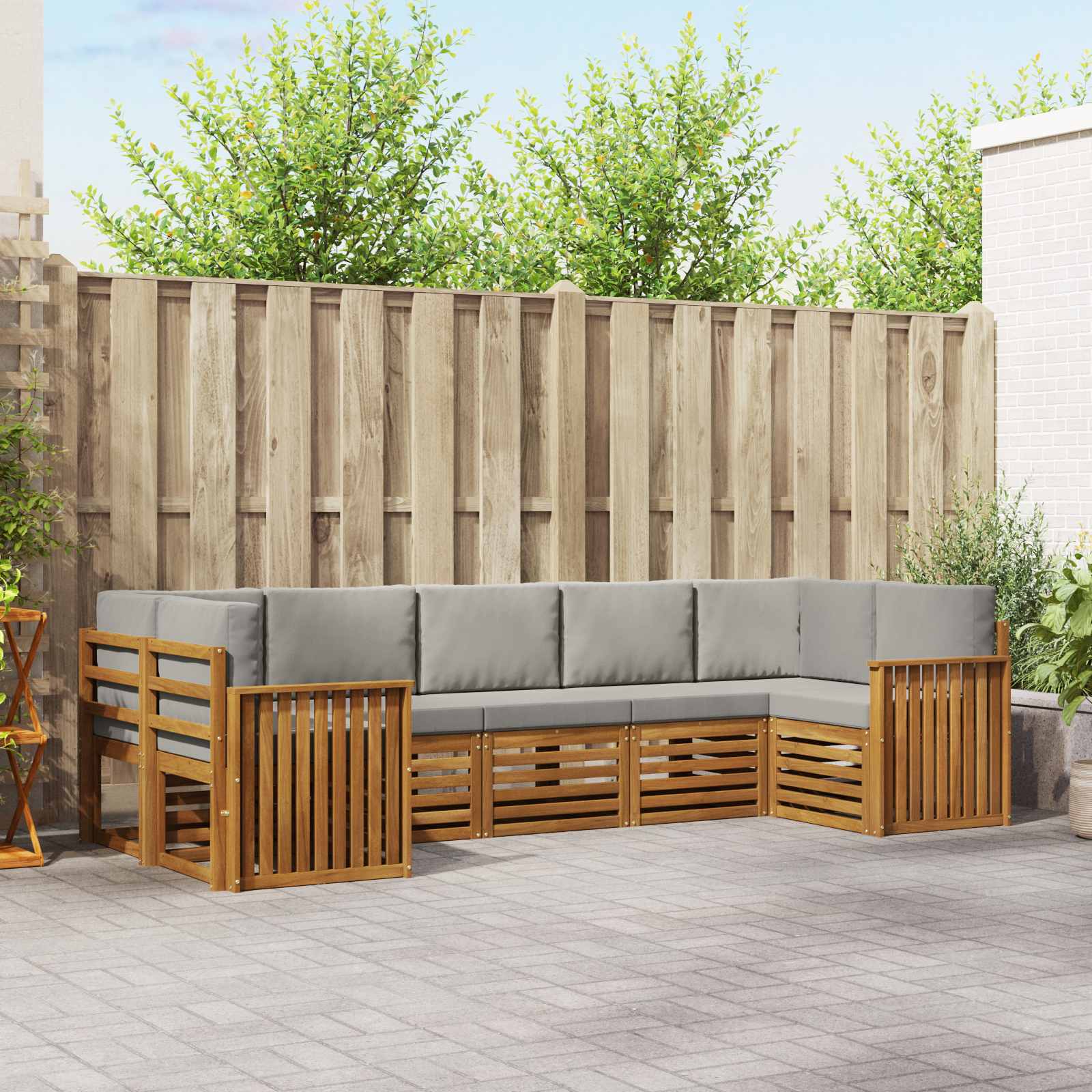 Ecksofa Set mit Kissen 7 pcs Natürlich und Hellgrau