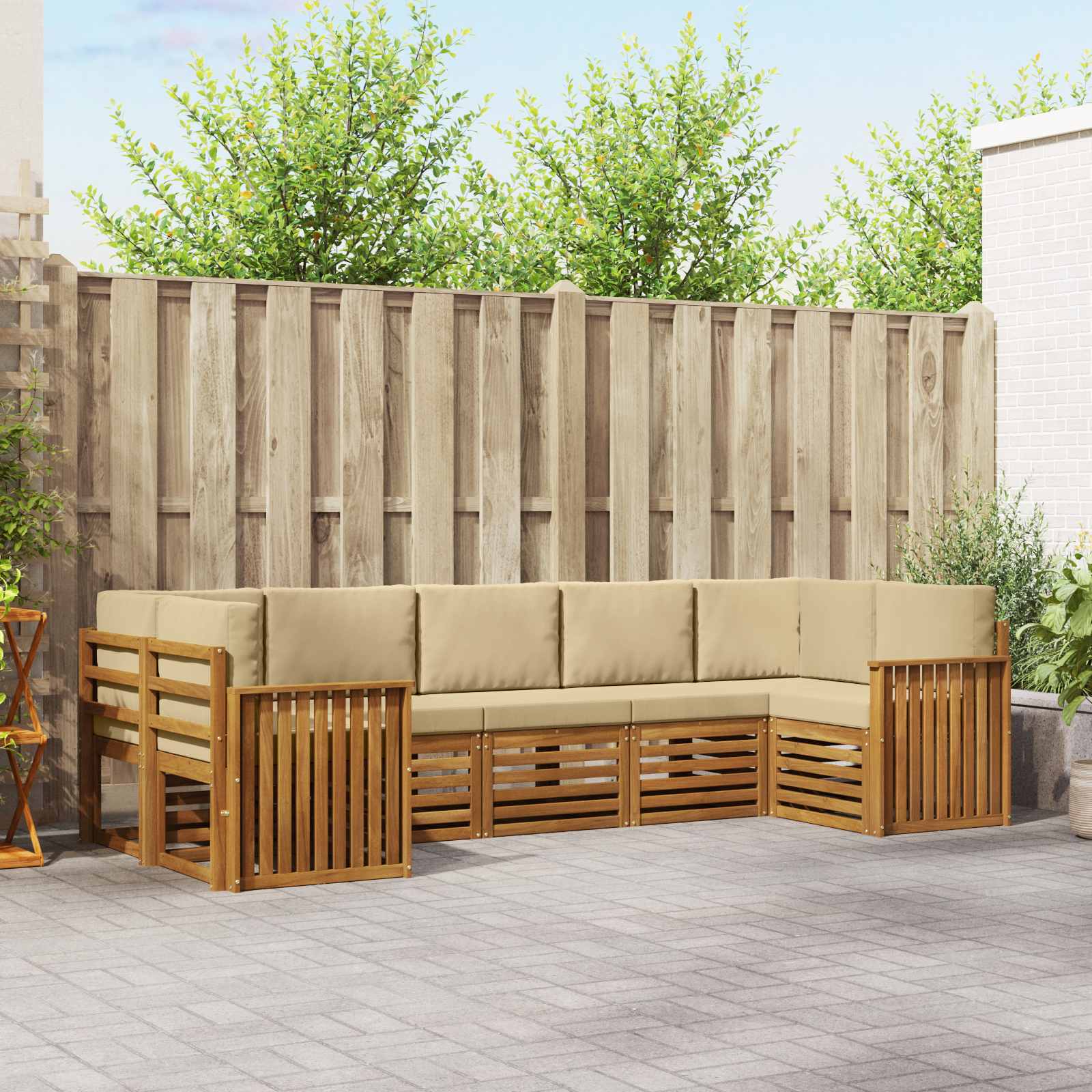 Outdoor-Sofagarnitur 7 stk. Natur und Beige