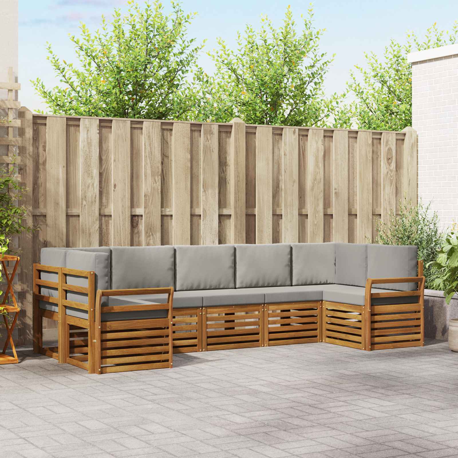Ecksofa Set mit Kissen 7 pcs Natürlich und Hellgrau