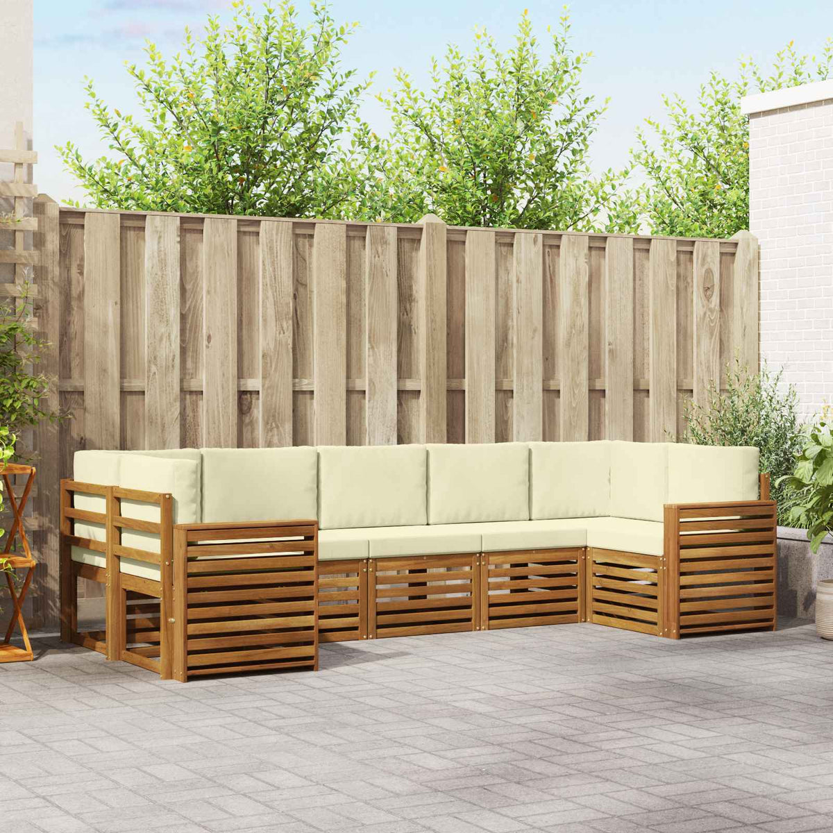 Outdoor-Sofagarnitur 7 stk. Natur und Creme