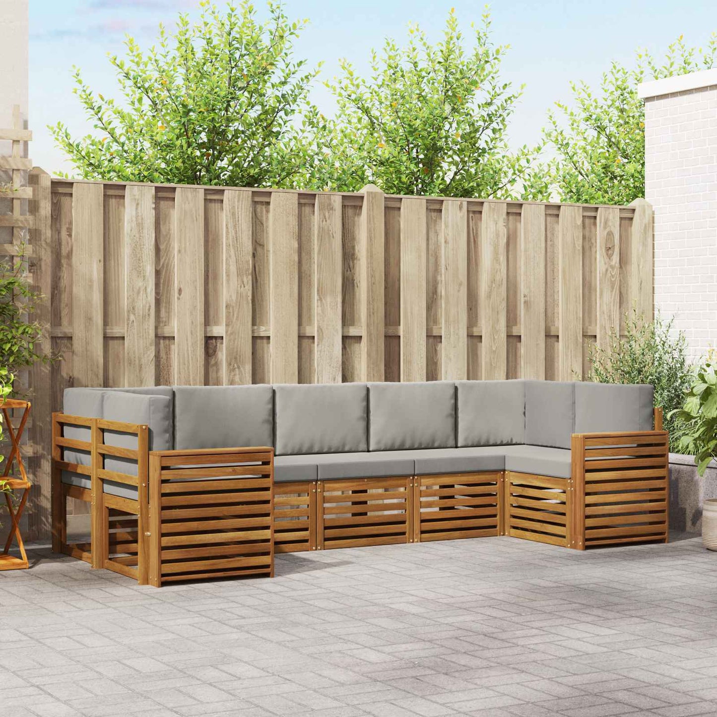 Ecksofa Set mit Kissen 7 pcs Natürlich und Hellgrau