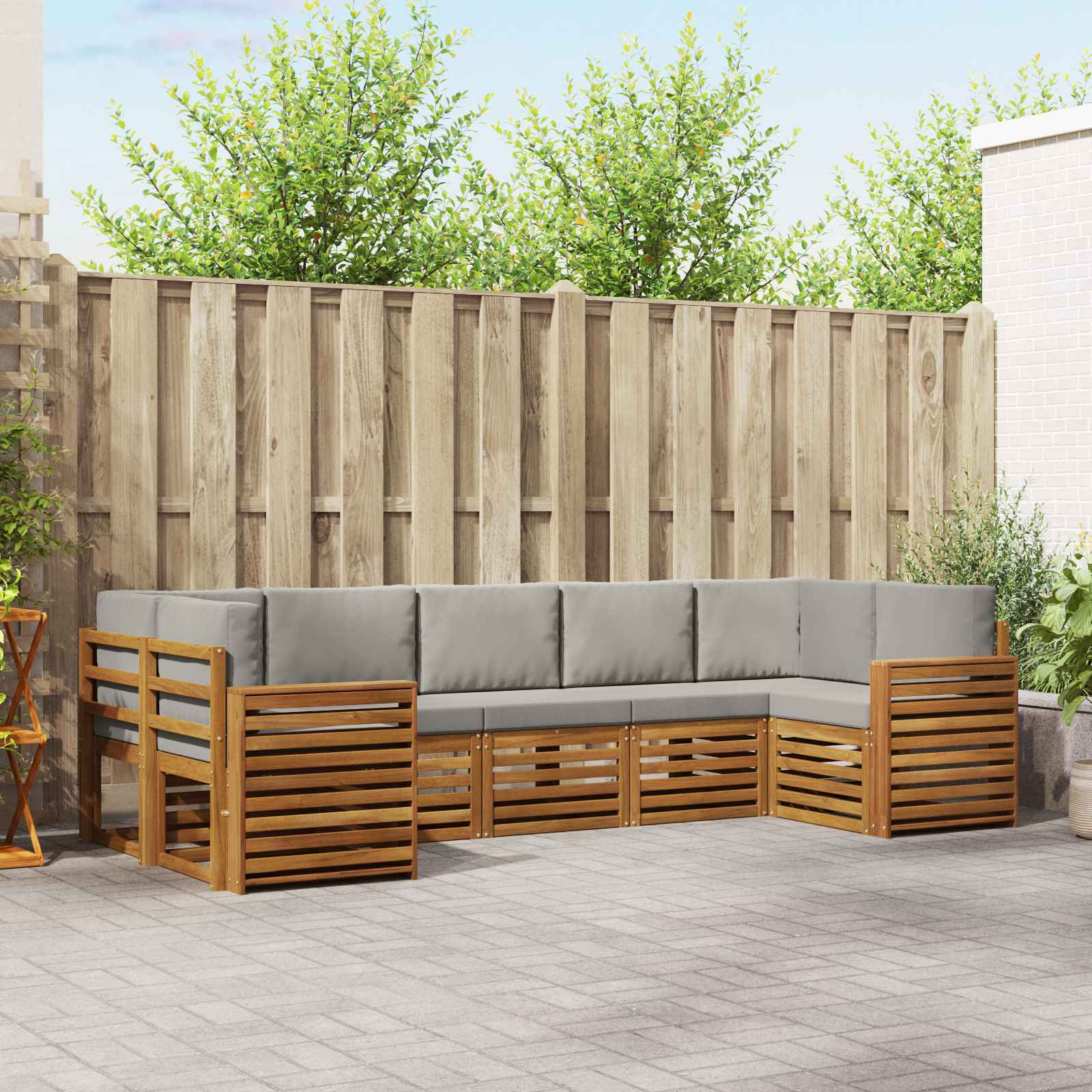Ecksofa Set mit Kissen 7 pcs Natürlich und Hellgrau