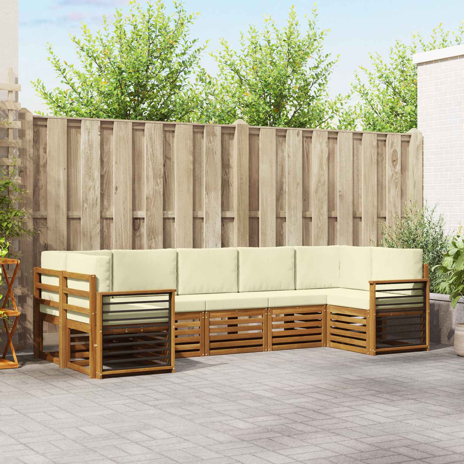 Outdoor-Sofagarnitur 7 stk. Natur und Creme