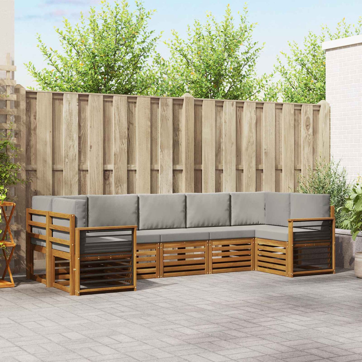 Ecksofa Set mit Kissen 7 pcs Natürlich und Hellgrau