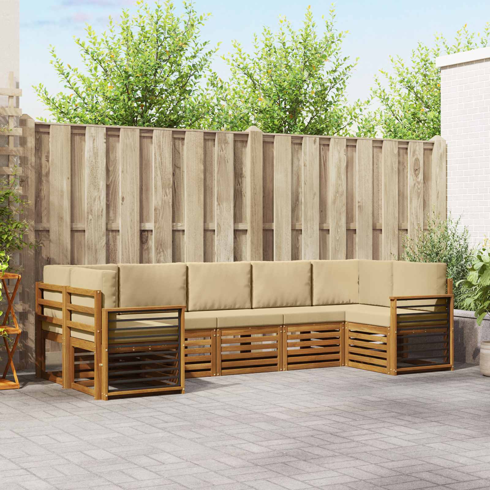 Outdoor-Sofagarnitur 7 stk. Natur und Beige