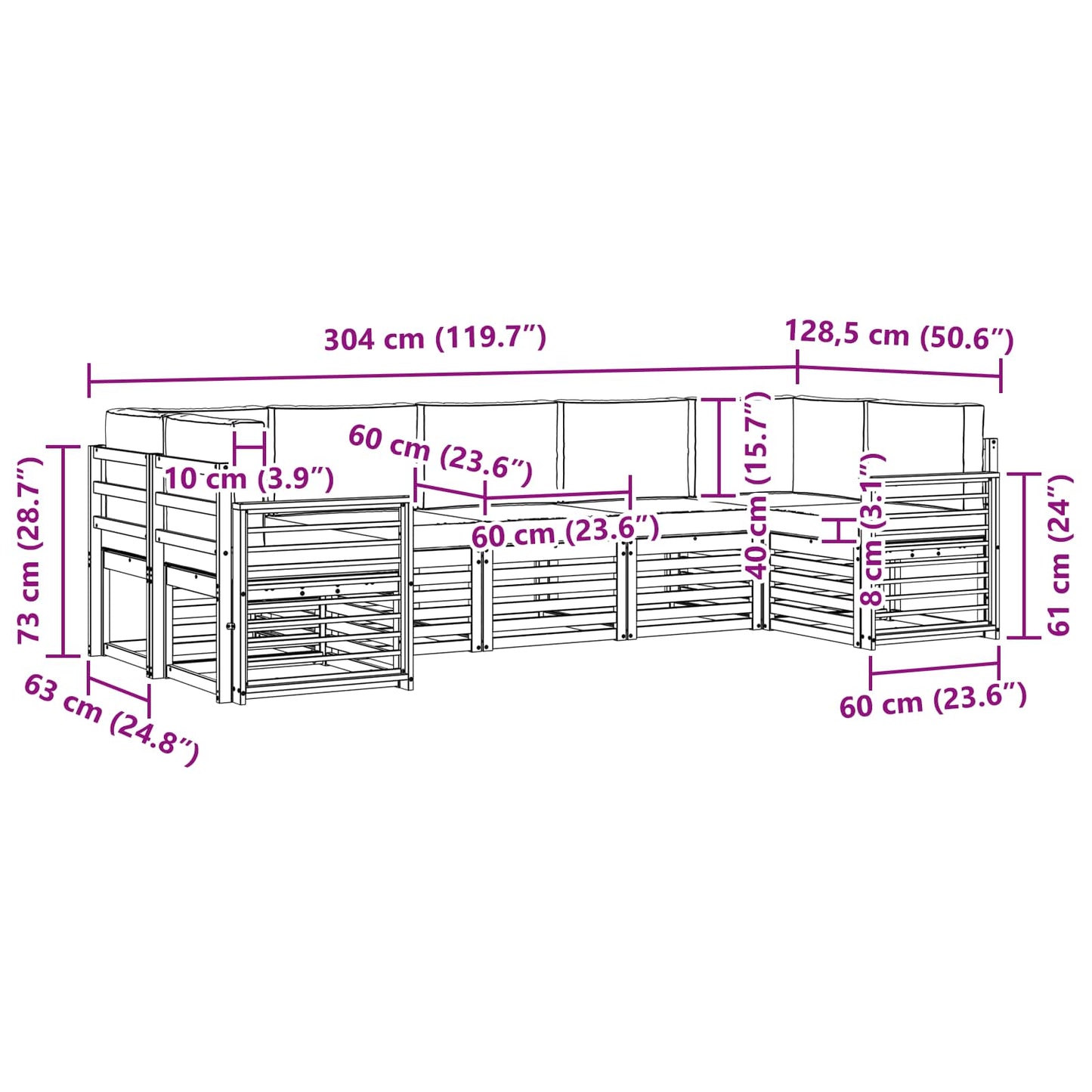Outdoor-Sofagarnitur 7 stk. Natur und Beige