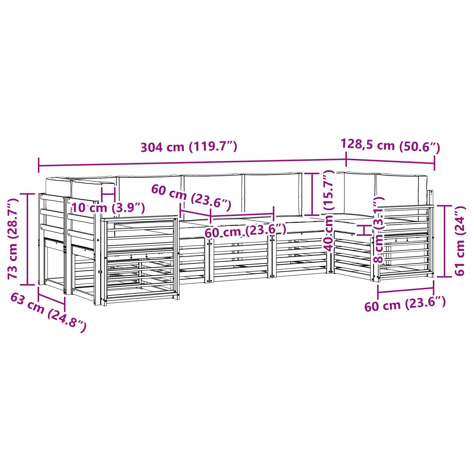 Outdoor-Sofagarnitur 7 stk. Natur und Beige