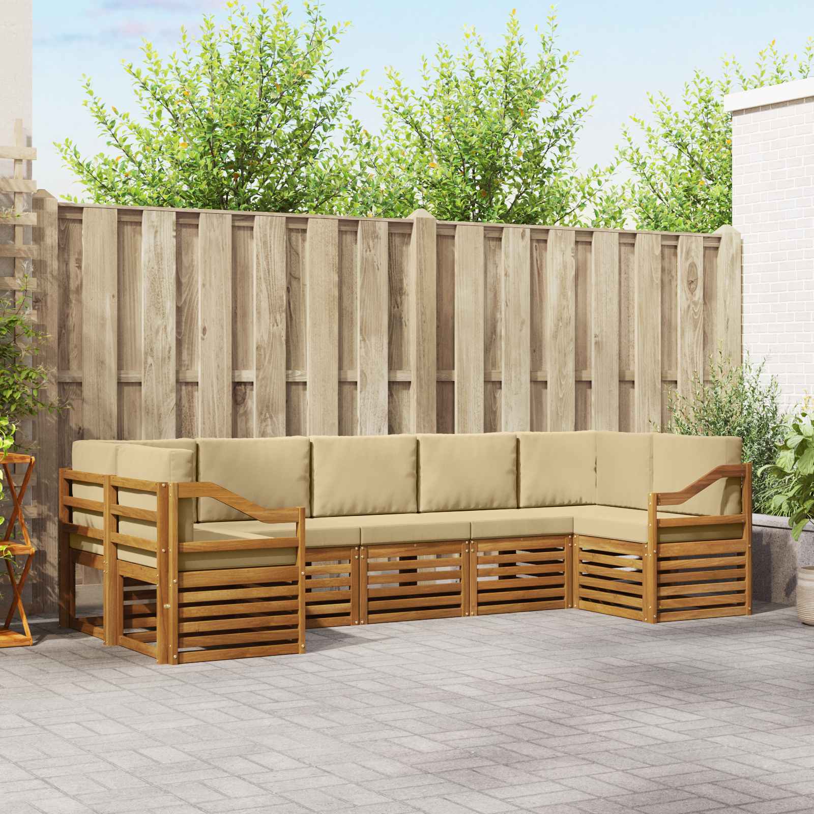Outdoor-Sofagarnitur 7 stk. Natur und Beige