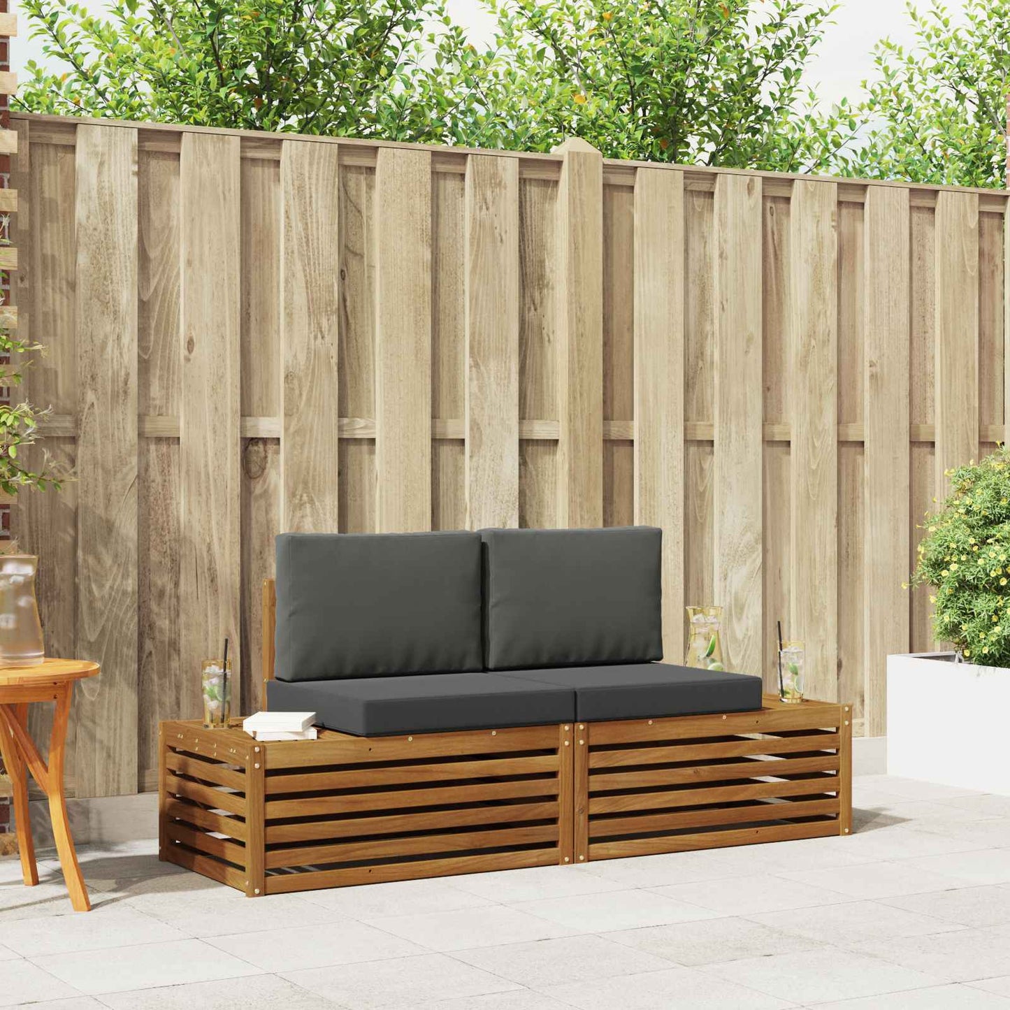 Outdoor-Sofagarnitur mit Kissen 2 Stück Natur und Anthrazit