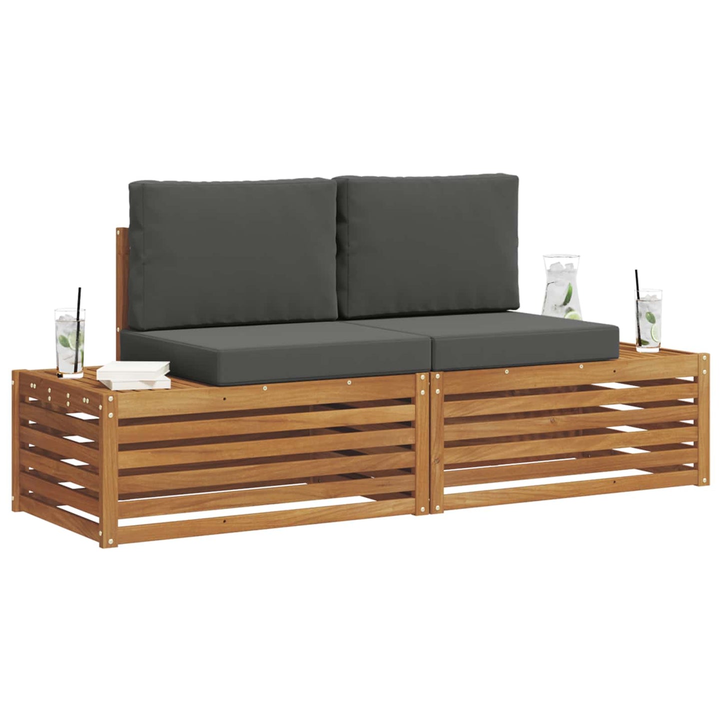 Outdoor-Sofagarnitur mit Kissen 2 Stück Natur und Anthrazit