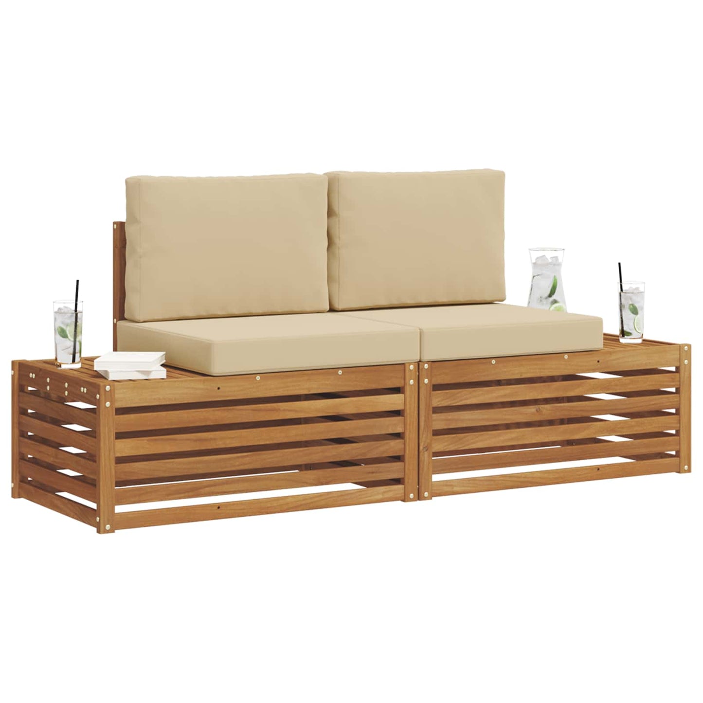 2 Stk. Outdoor-Sofagarnitur Massives Akazienholz und Polyester