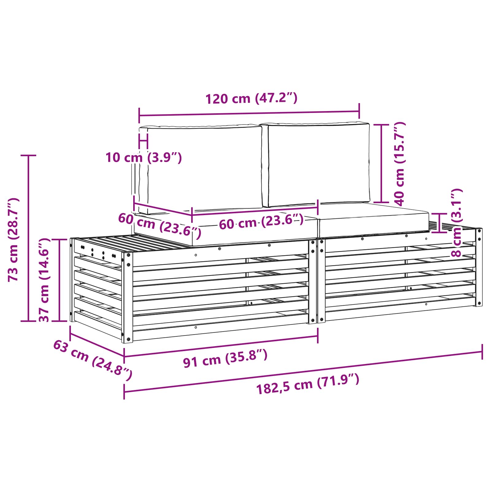 2 Stk. Outdoor-Sofagarnitur Massives Akazienholz und Polyester