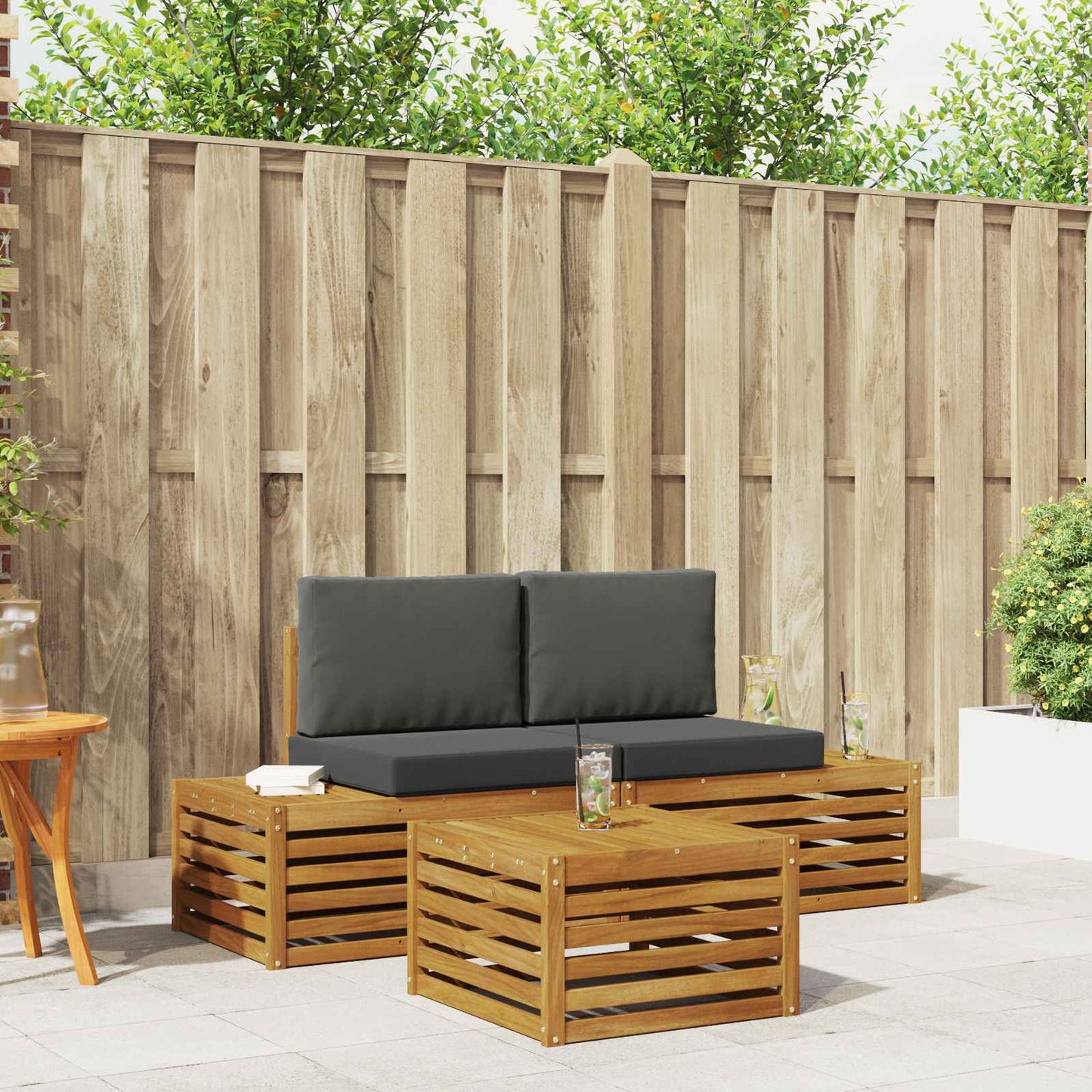 Outdoor-Sofagarnitur Natur und Anthrazit 59 x 59 x 37 cm