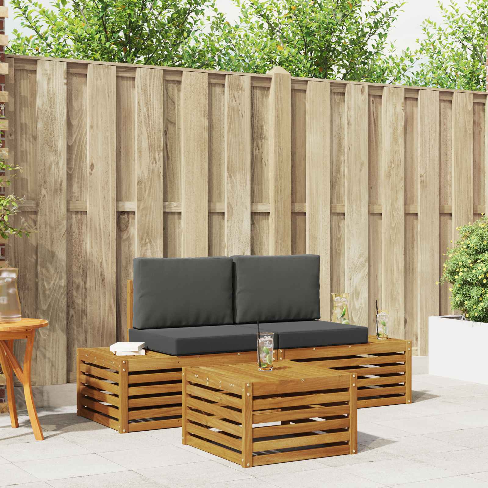 Outdoor-Sofagarnitur Natur und Anthrazit 59 x 59 x 37 cm