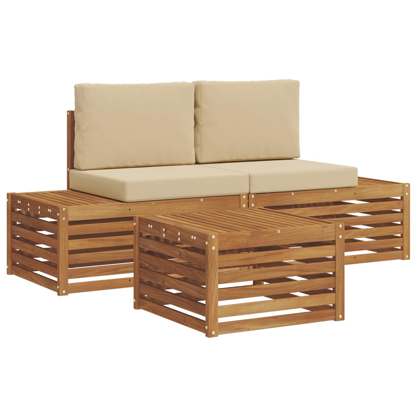 Outdoor-Sofagarnitur mit Kissen Natur und Beige 59 x 59 x 37 cm