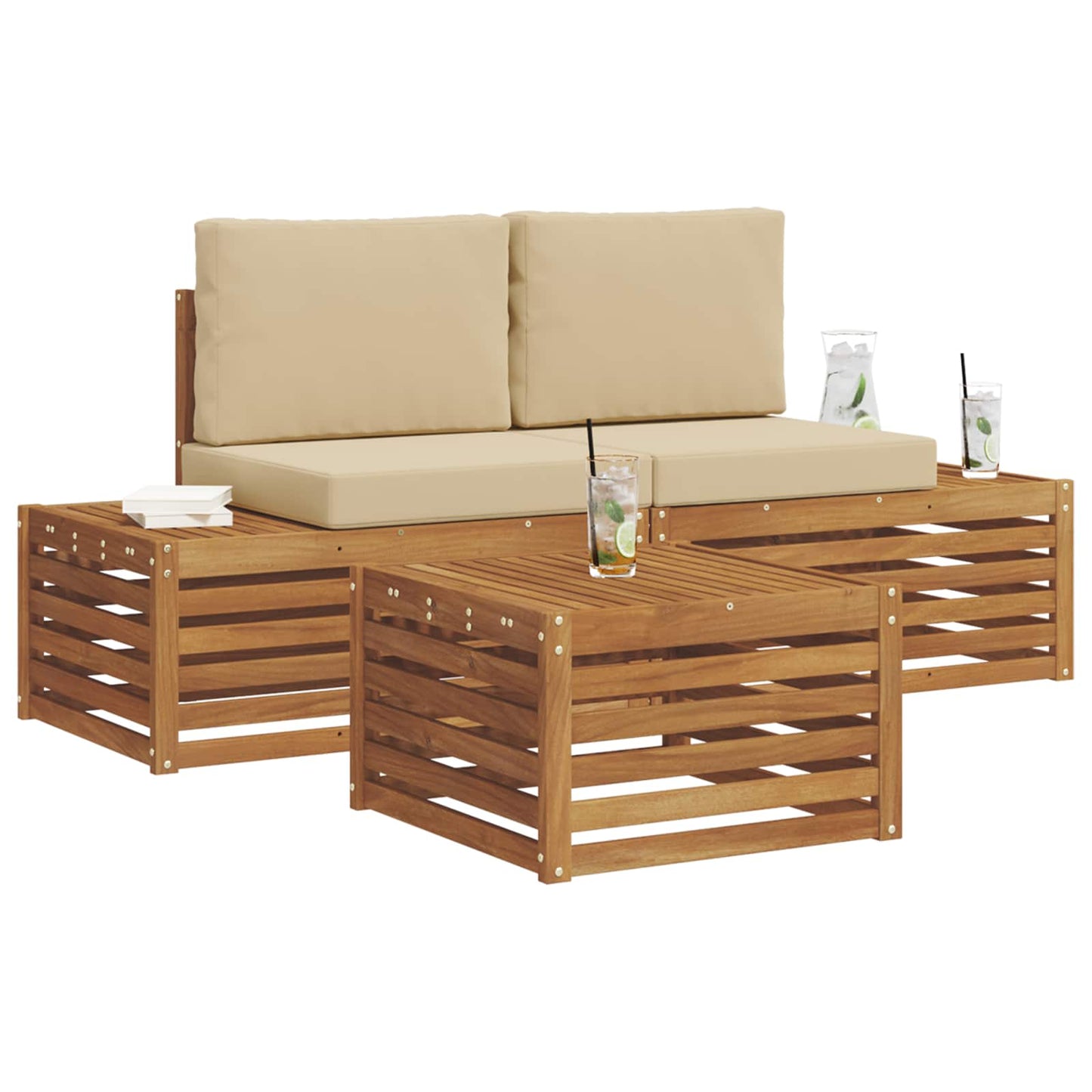 Outdoor-Sofagarnitur mit Kissen Natur und Beige 59 x 59 x 37 cm