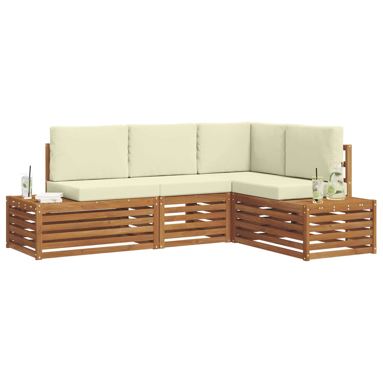 Outdoor-Sofagarnitur mit Kissen 4 Stück Natur und Creme