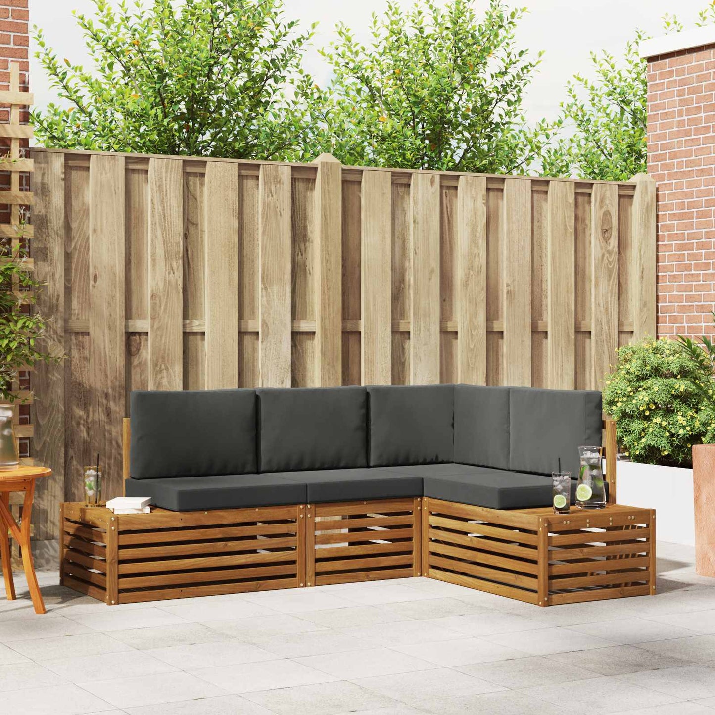 Outdoor-Sofagarnitur mit Kissen 4 Stück Natur und Anthrazit