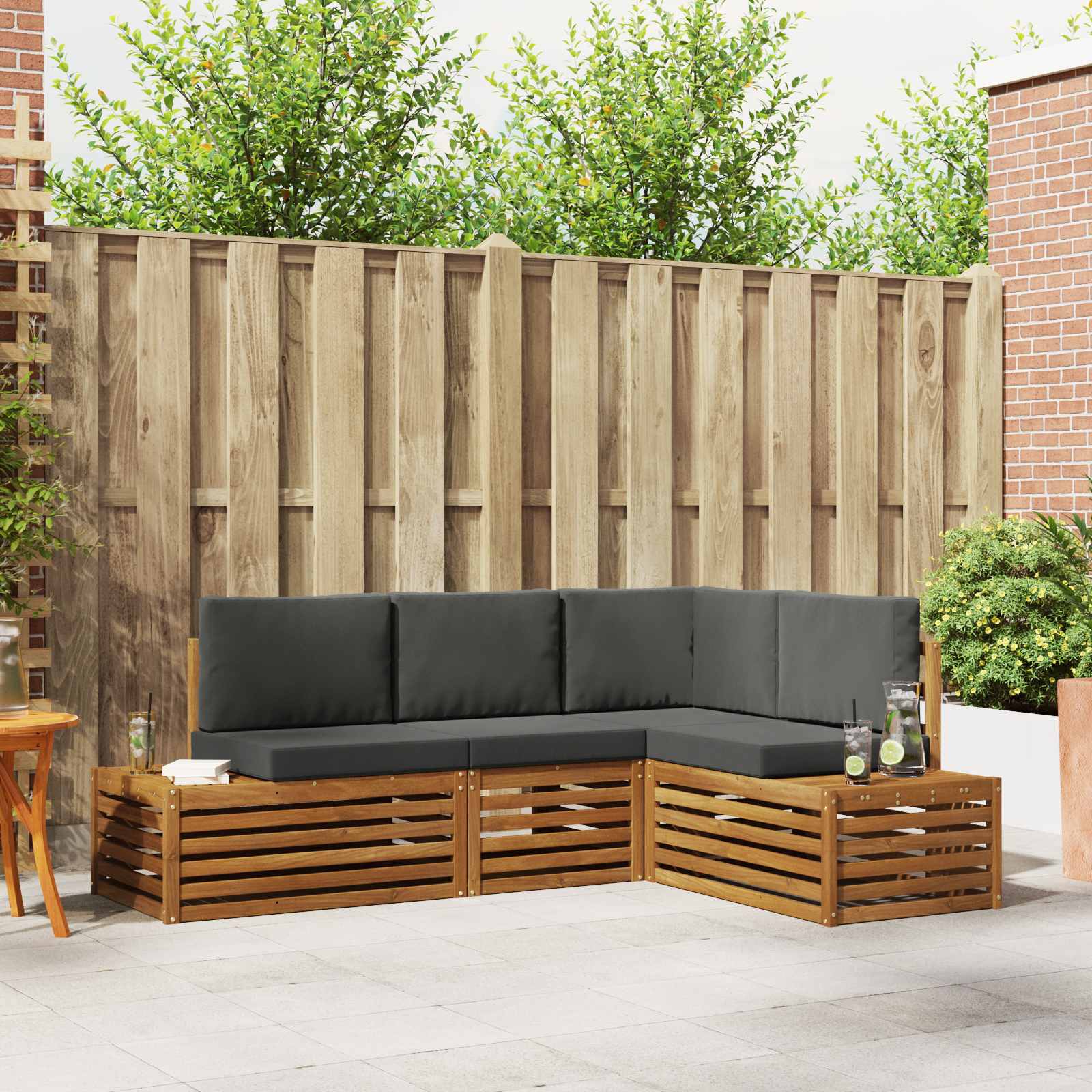 Outdoor-Sofagarnitur mit Kissen 4 Stück Natur und Anthrazit