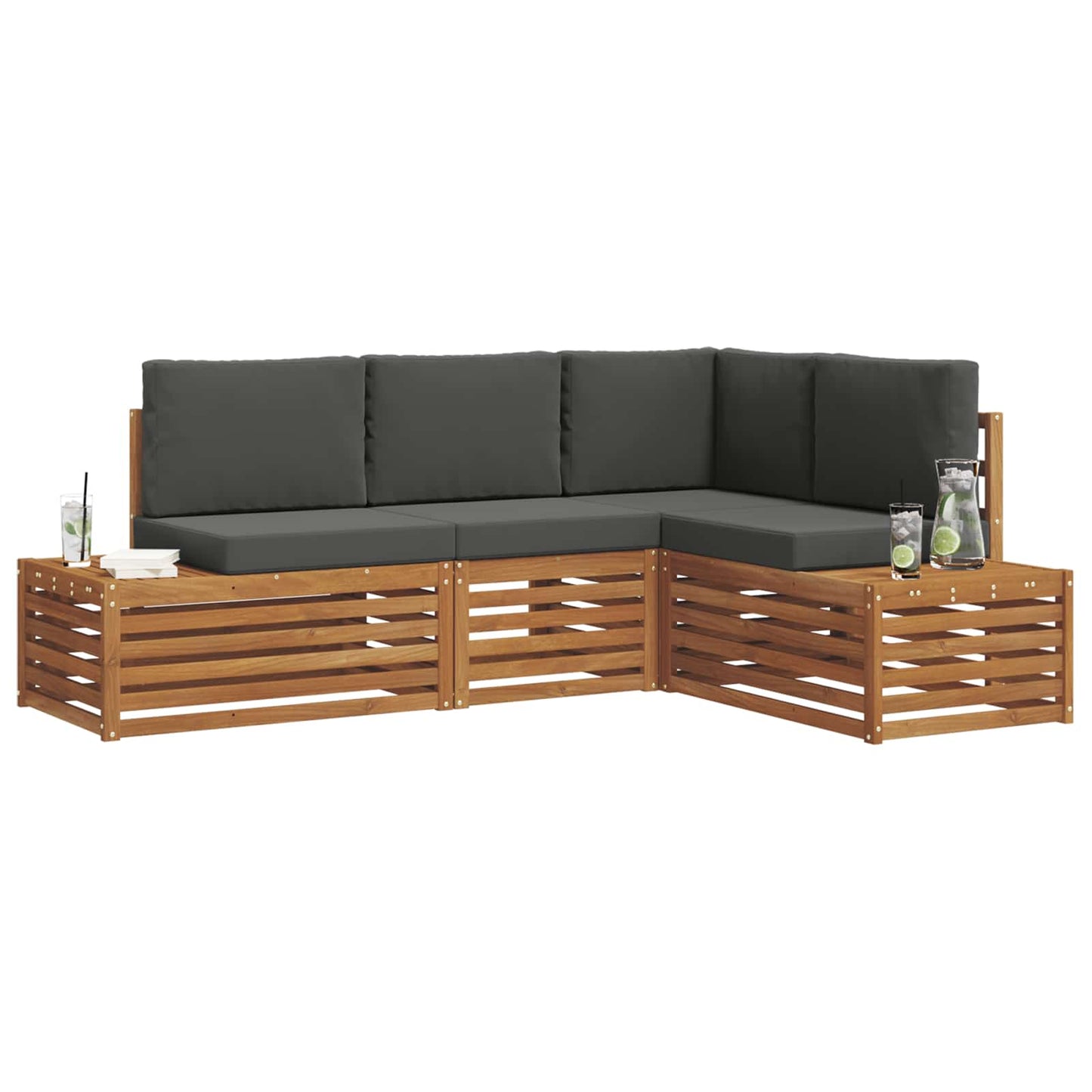 Outdoor-Sofagarnitur mit Kissen 4 Stück Natur und Anthrazit