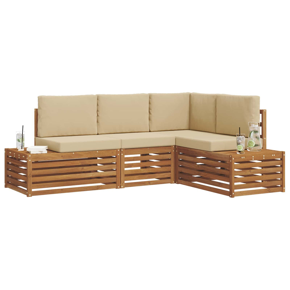 Outdoor-Sofagarnitur mit Kissen 4 Stück Natur und Beige