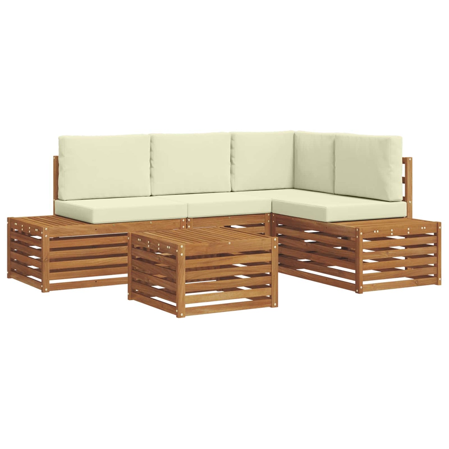 5 Stk. Outdoor-Sofagarnitur Massives Akazienholz und Polyester
