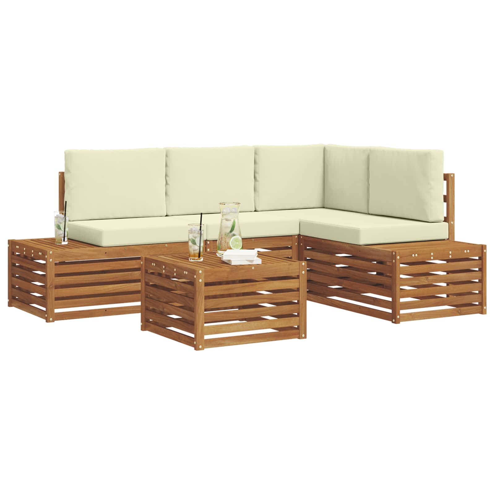 5 Stk. Outdoor-Sofagarnitur Massives Akazienholz und Polyester