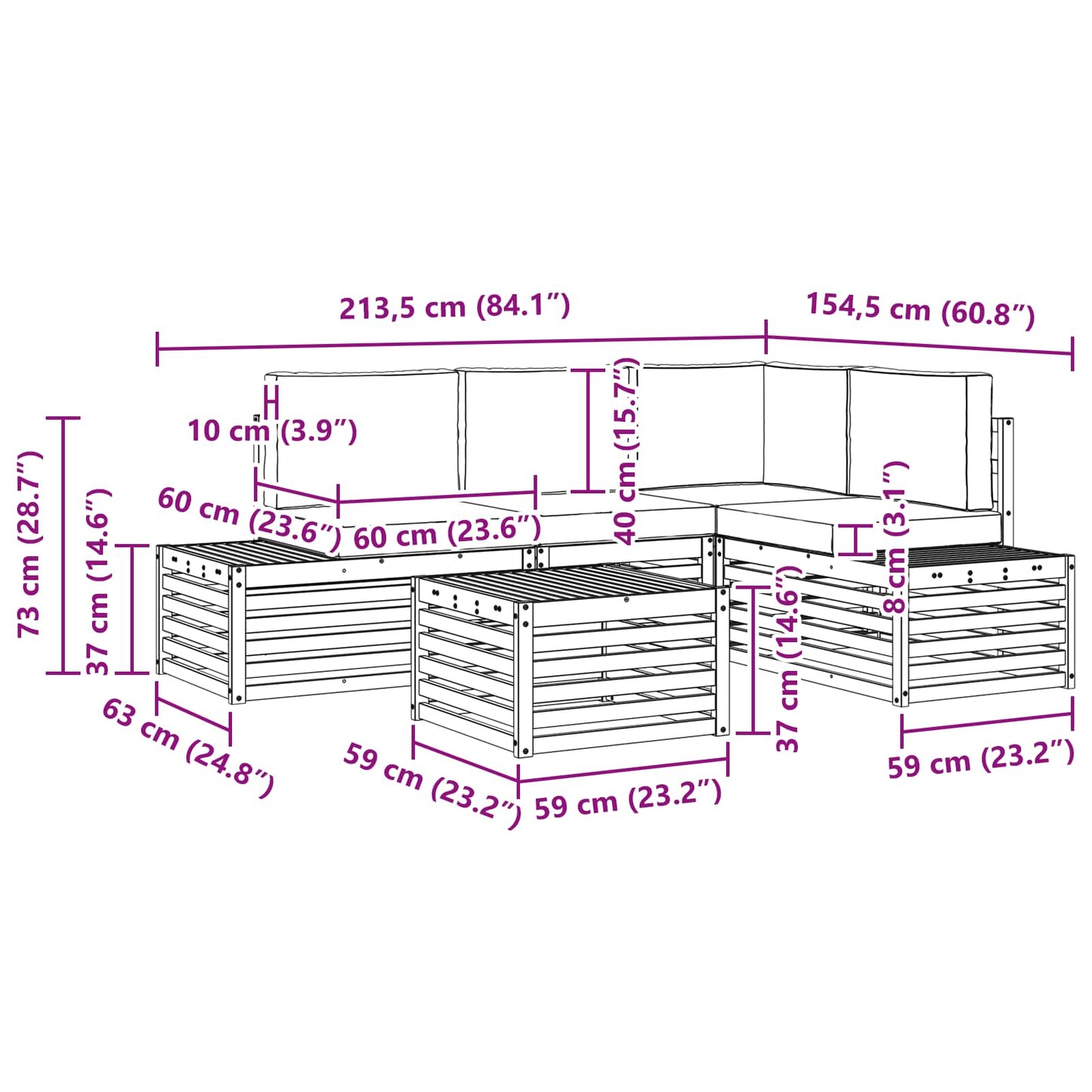 5 Stk. Outdoor-Sofagarnitur Massives Akazienholz und Polyester