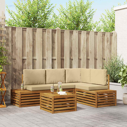 Outdoor-Sofagarnitur mit Kissen Natur und Beige 59 x 59 x 37 cm
