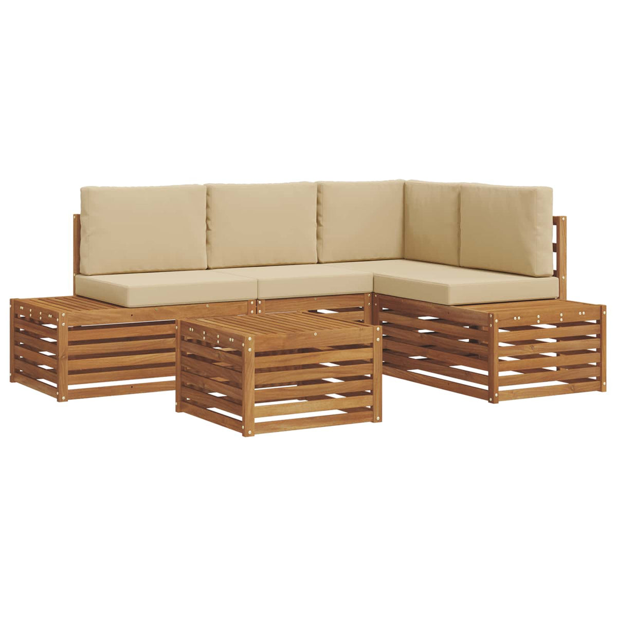 5 Stk. Outdoor-Sofagarnitur Massives Akazienholz und Polyester