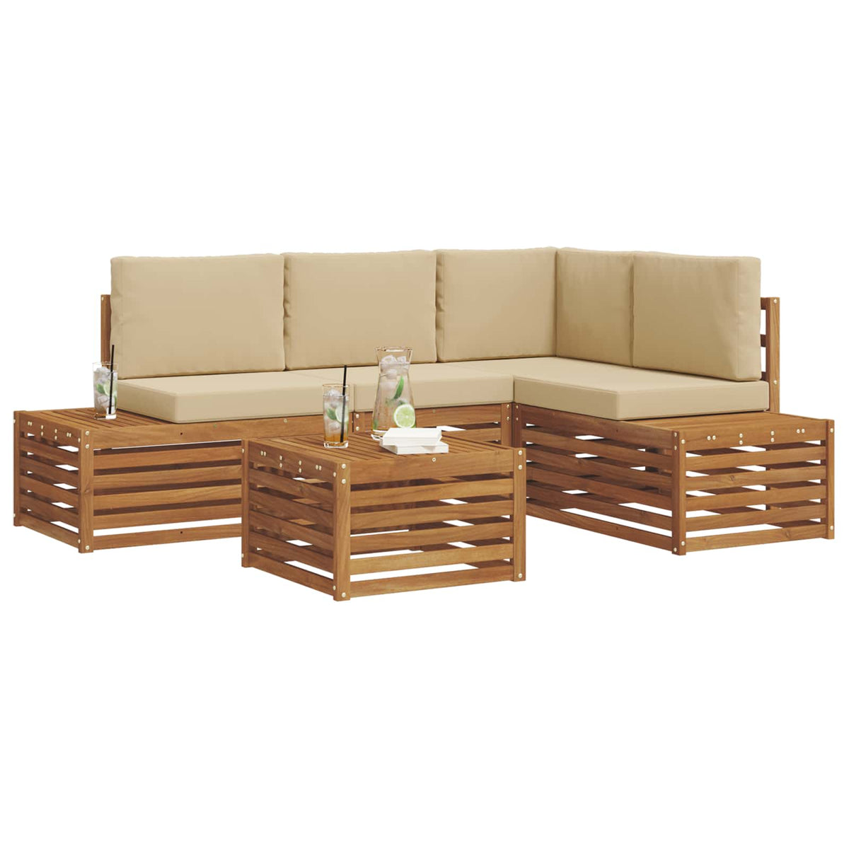 5 Stk. Outdoor-Sofagarnitur Massives Akazienholz und Polyester