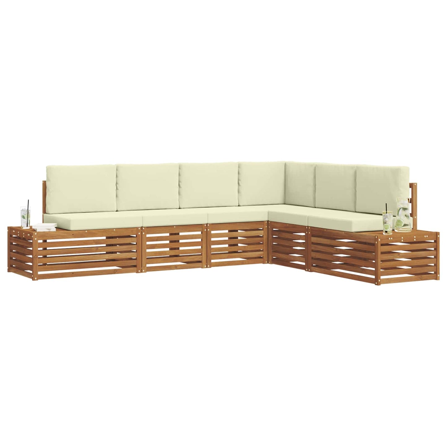 6 Stk. Outdoor-Sofagarnitur Massives Akazienholz und Polyester