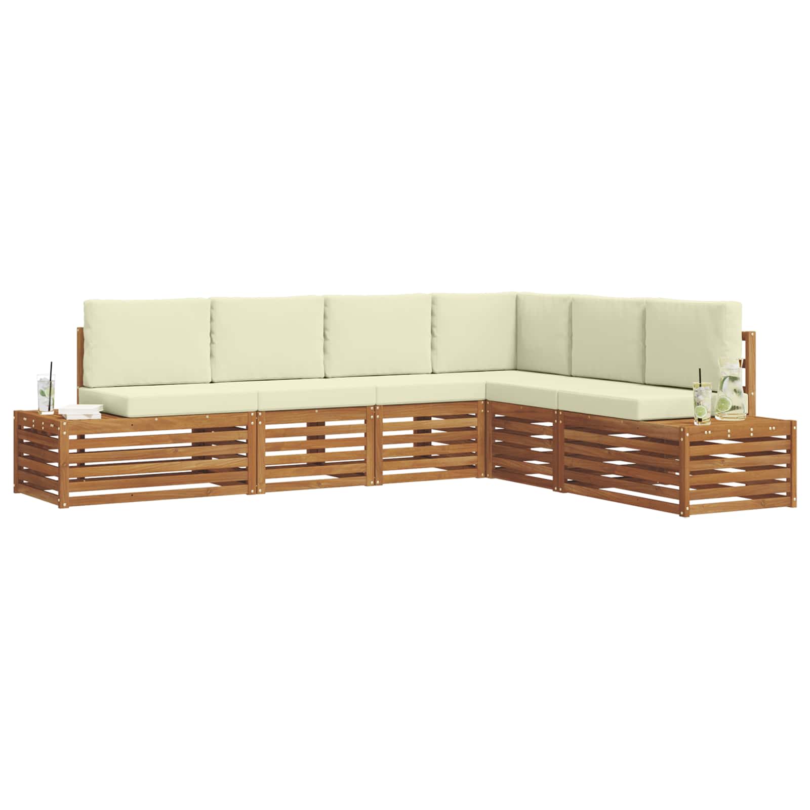 6 Stk. Outdoor-Sofagarnitur Massives Akazienholz und Polyester