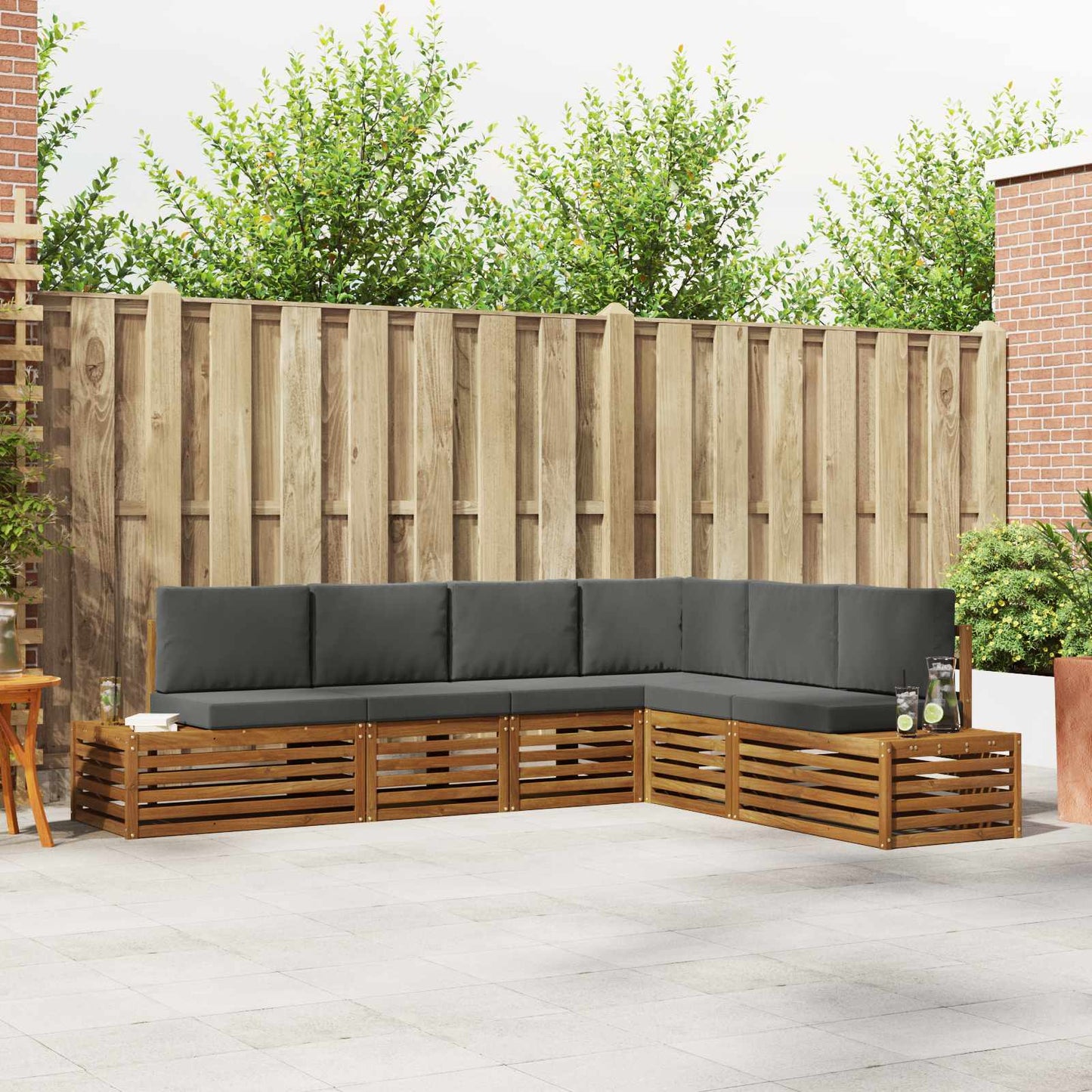 Outdoor-Sofagarnitur Natur und Anthrazit 273 x 213,5 x 73 cm