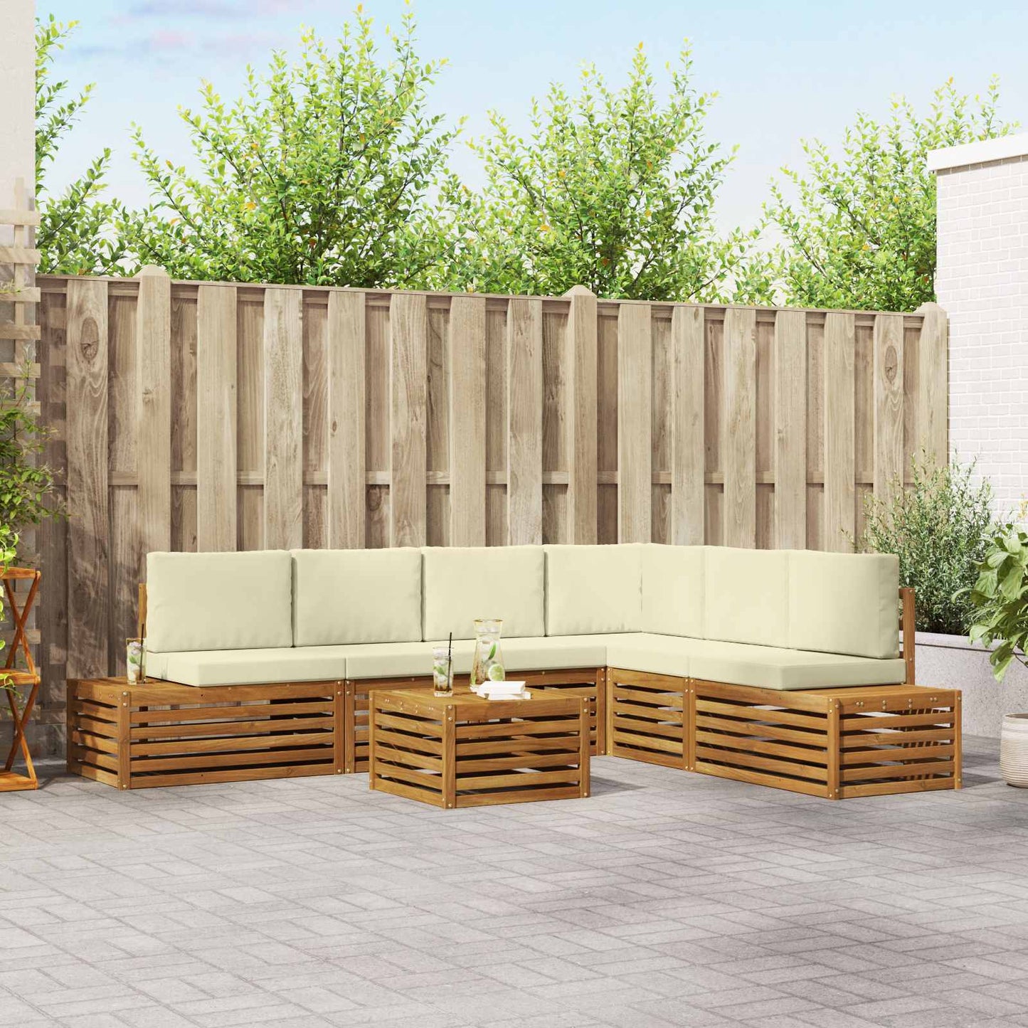 7 Stk. Outdoor-Sofagarnitur Massives Akazienholz und Polyester