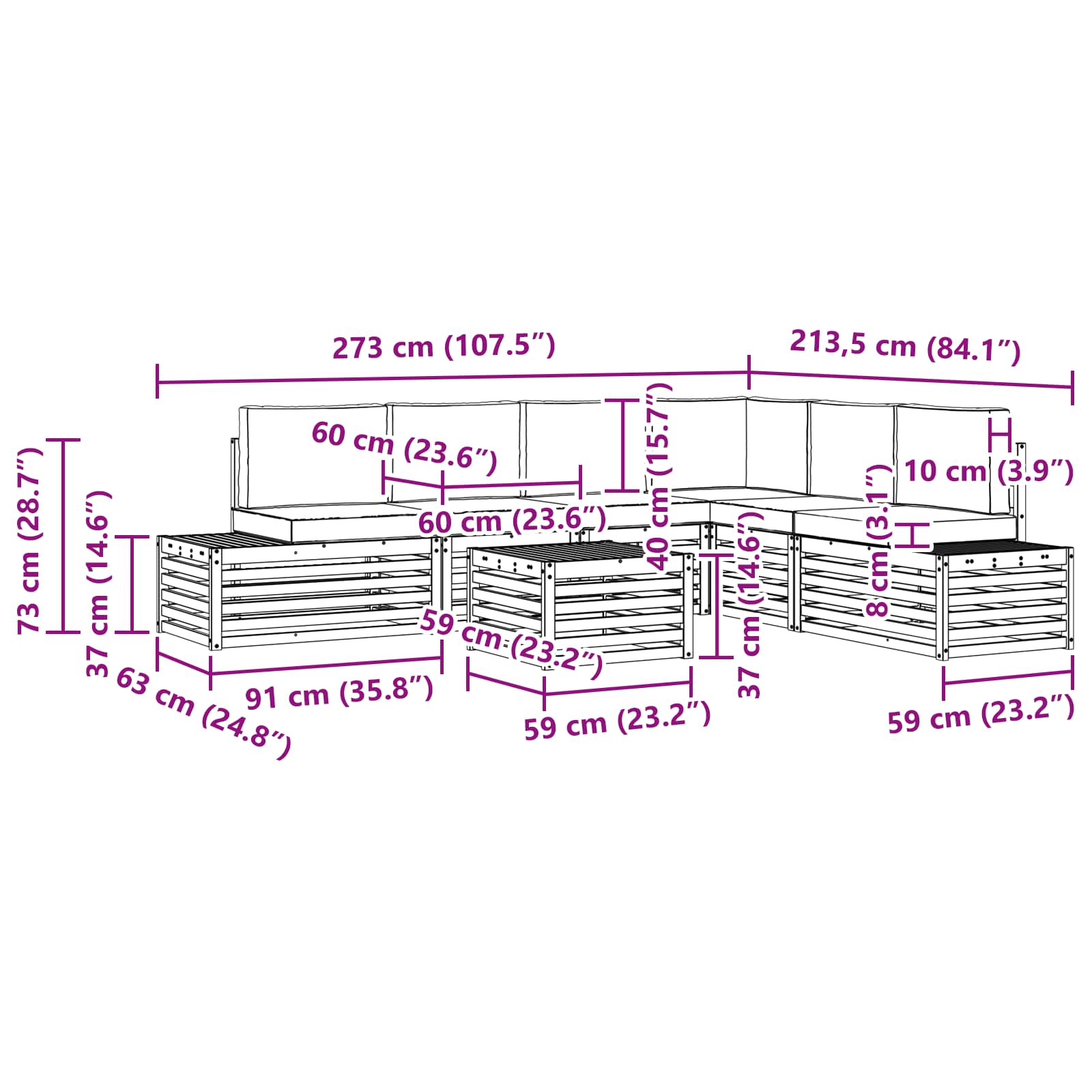 7 Stk. Outdoor-Sofagarnitur Massives Akazienholz und Polyester