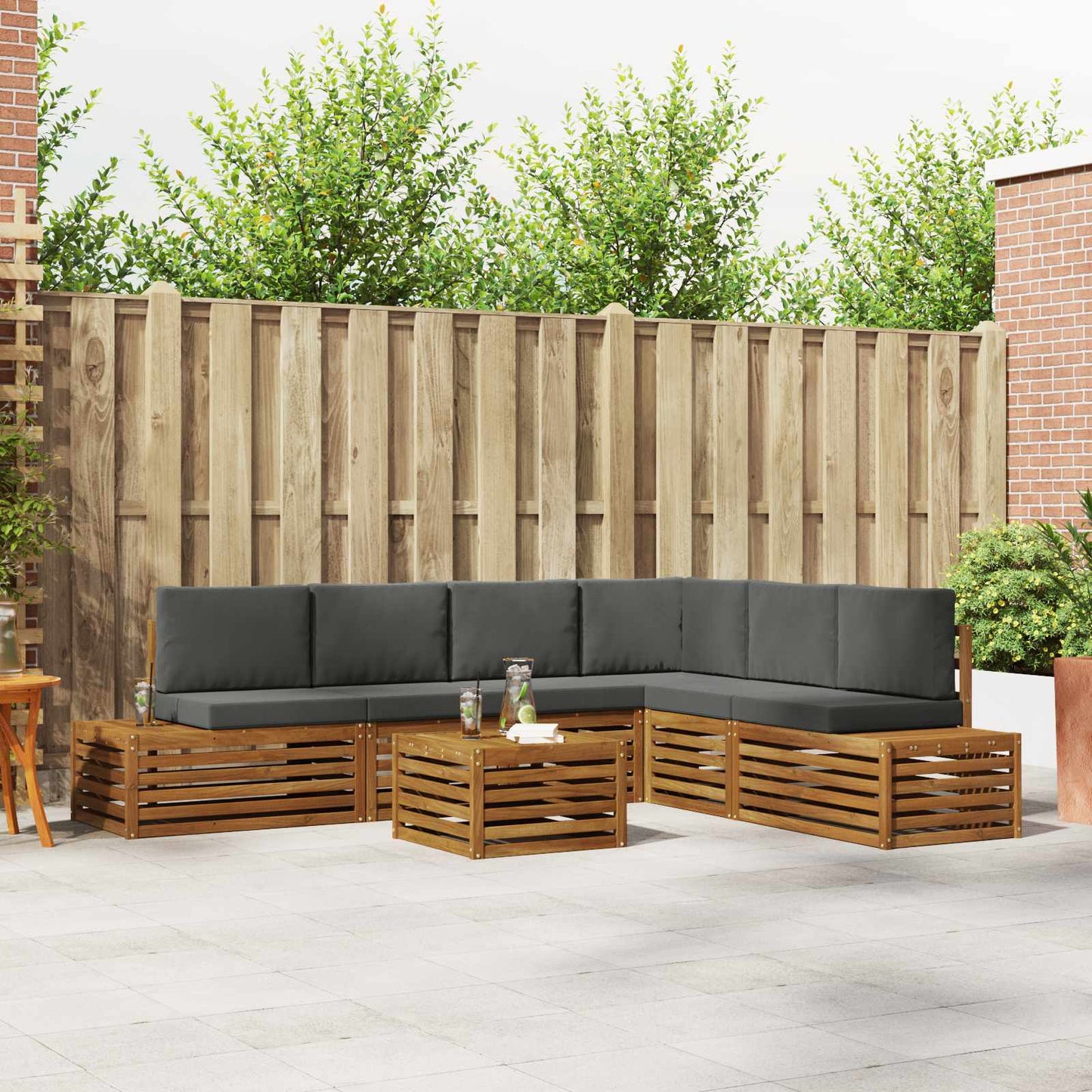 Outdoor-Sofagarnitur mit Kissen 7 Stück Natur und Anthrazit