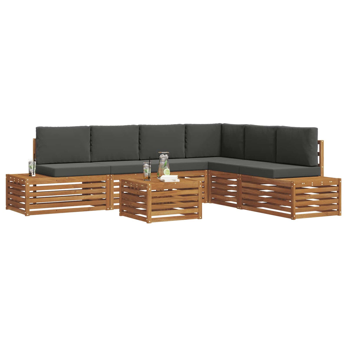 7 Stk. Outdoor-Sofagarnitur Massives Akazienholz und Polyester