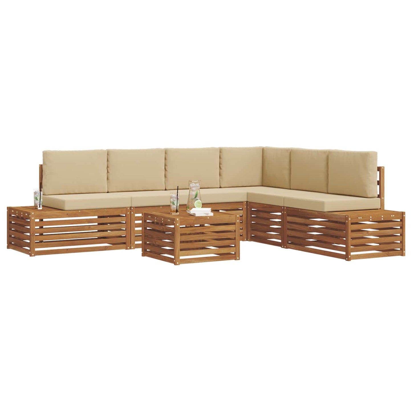 7 Stk. Outdoor-Sofagarnitur Massives Akazienholz und Polyester