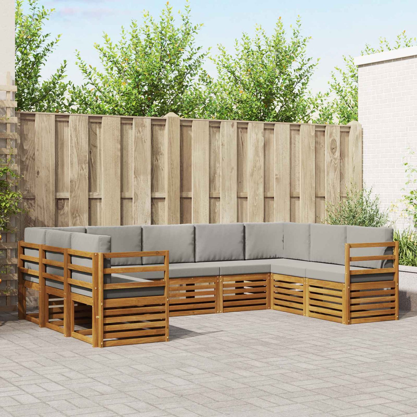 Ecksofa Set mit Kissen 9 pcs Natürlich und Hellgrau