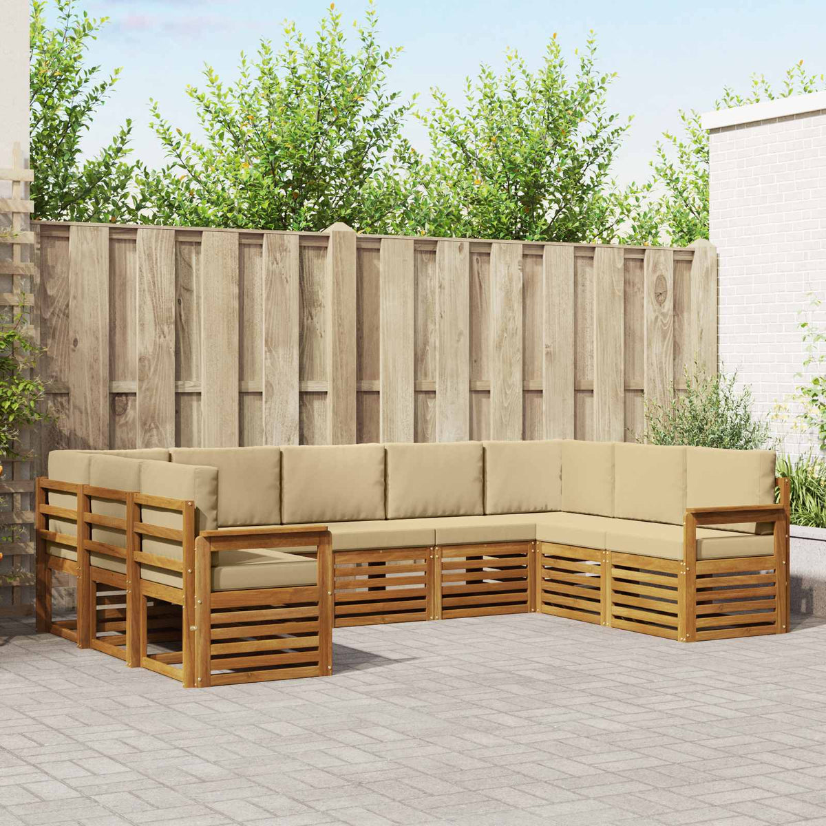 Outdoor-Sofagarnitur 9 stk. Natur und Beige