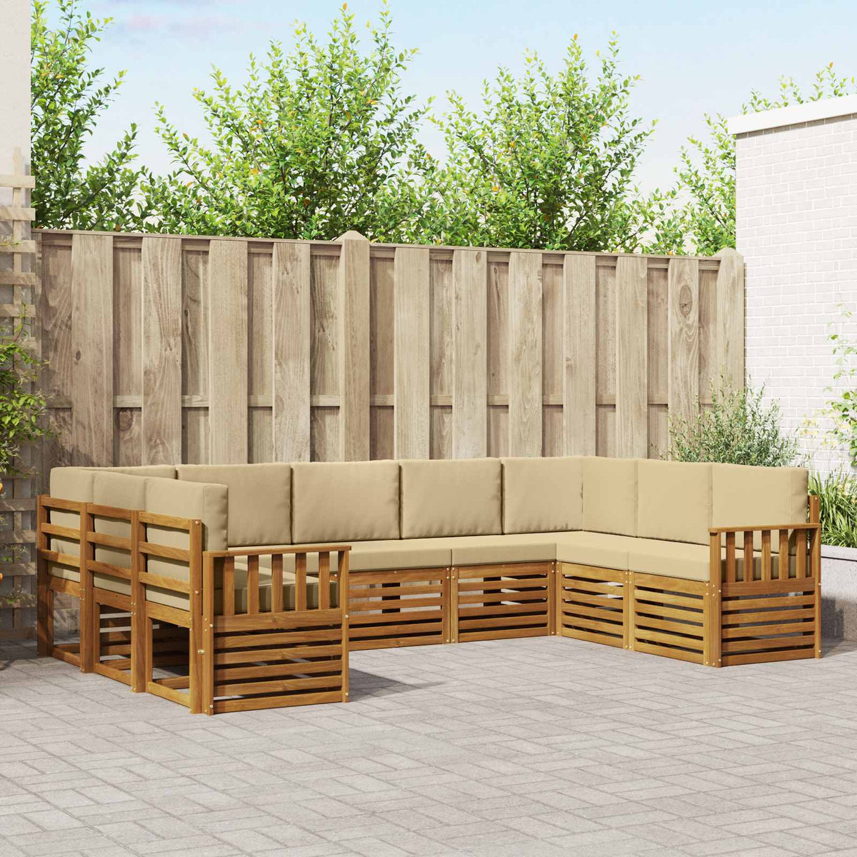 Outdoor-Sofagarnitur 9 stk. Natur und Beige