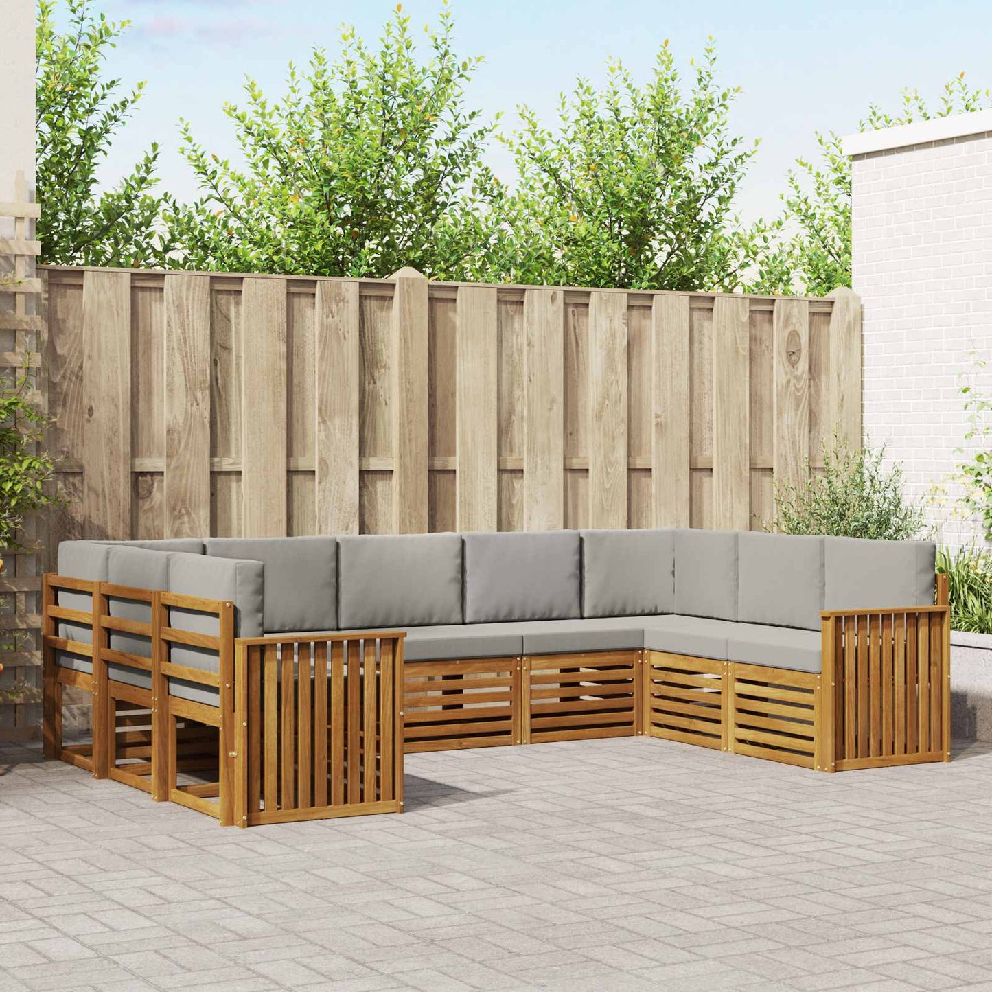 Ecksofa Set mit Kissen 9 pcs Natürlich und Hellgrau