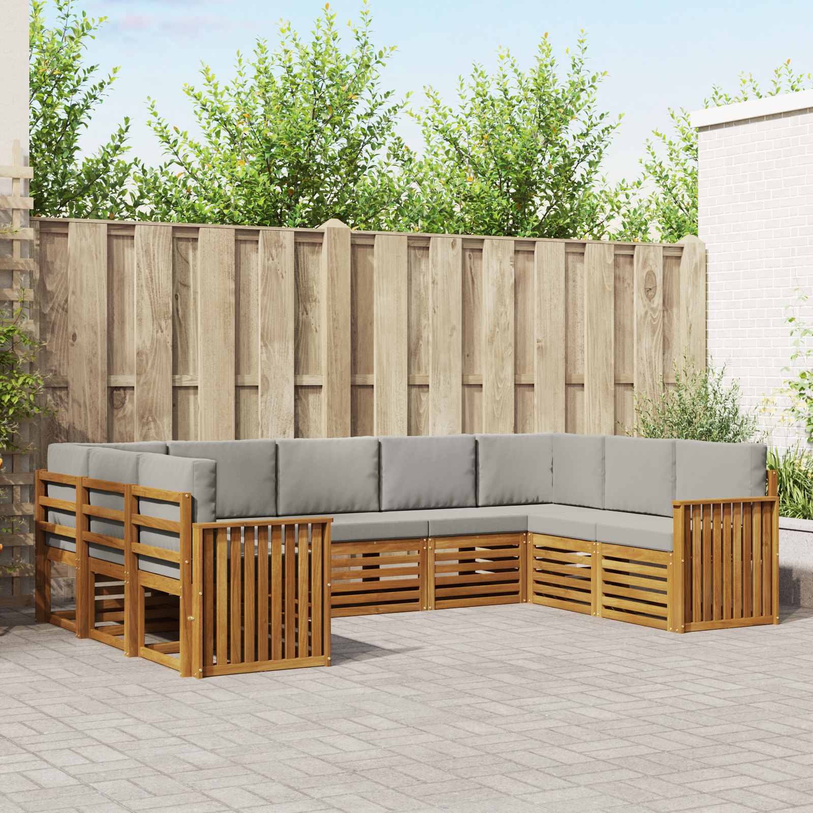 Ecksofa Set mit Kissen 9 pcs Natürlich und Hellgrau