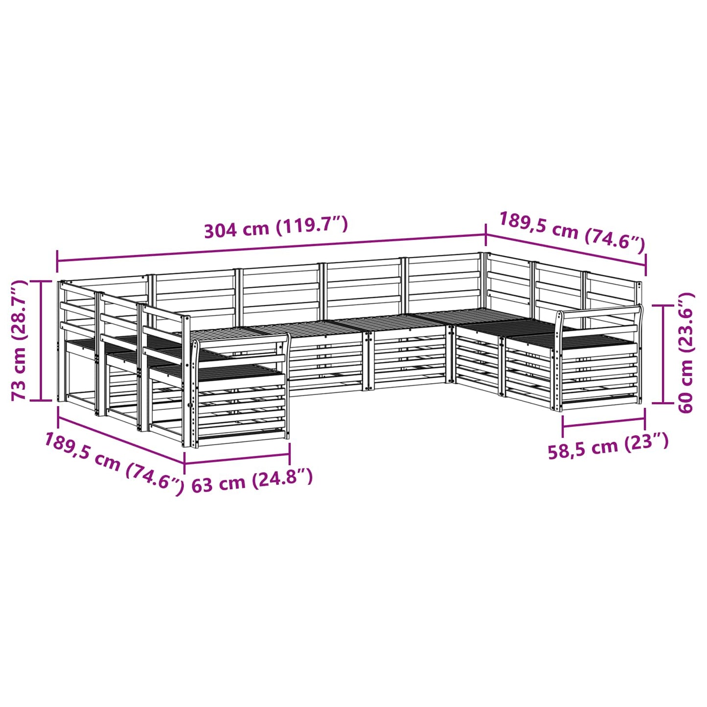 Ecksofa Set 9 pcs Natur